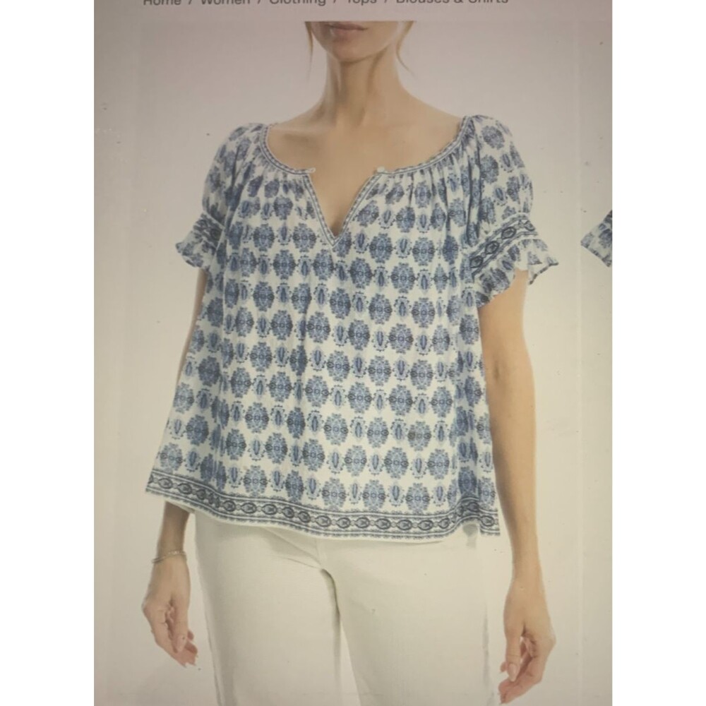 Max Studio Split Neck Ruffle Sleeve Top Sz XL